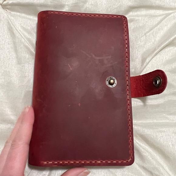 Wine color leather 6 ring wallet agenda planner - Picture 2 of 9